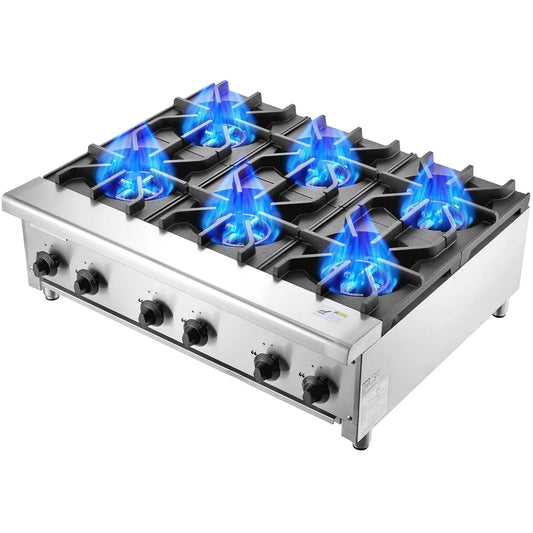 Máquina de cozinhar VEVOR com forno, profissional, restaurante, aço inoxidável, 42 kW, VEVOR panela de gás comercial com 6 queimadores, placa de cozinha