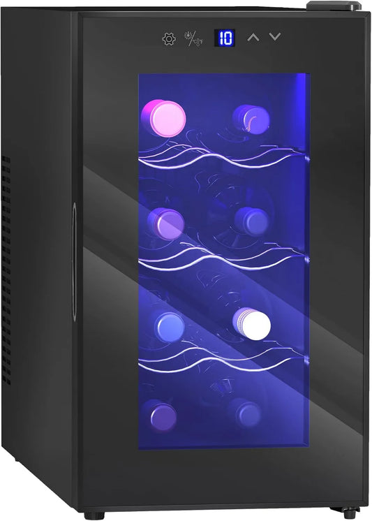 HOMCOM adega elétrica, 21 L, 8 garrafas, 8 a 18 °C, 2 zonas de temperatura, iluminação LED, toque, preto, frigorífico vinho e bebidas com porta