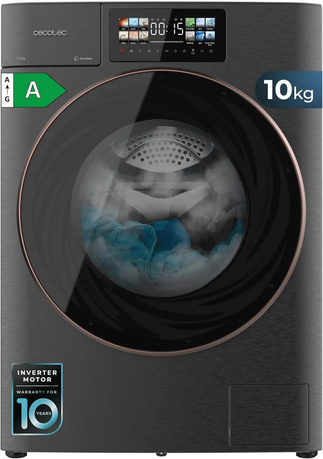 Cecotec Bolero Wash 10-6Kg Máquina de lavar roupa, 13 programas, 6 kg, máquina de lavar roupa, secador, efeito 3D, inversor, 1400 tr, min, Core Matrix 9 ecrã