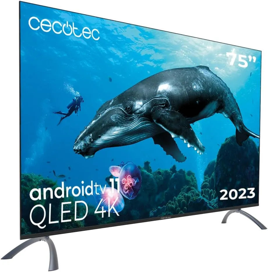 Cecotec VQU20075 Smart TV, 75 polegadas, TV, 4K UHD, QLED, HDR, Android OS, Dolby Vision & Atmos, HDR10, 2023, HBBTV, Android TV 11, sem Edge