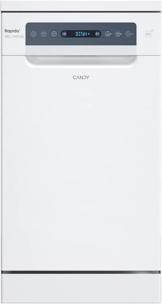 CANDY CF0C7SB0FW Máquina de lavar loiça, 45 cm, 8 programas, 47 dB, formato magro, Wi-Fi, cesta superior ajustável, 10 serviços, digital, tecnologia