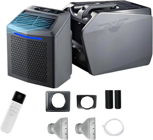 dosiwlatever Ar condicionado, 450 W, 48 V, 450, camping, até 10 m2, 107 pés2, 6.000 BTU, 4 modos em 1, refrigeração, ventilação, desumidificação e sono