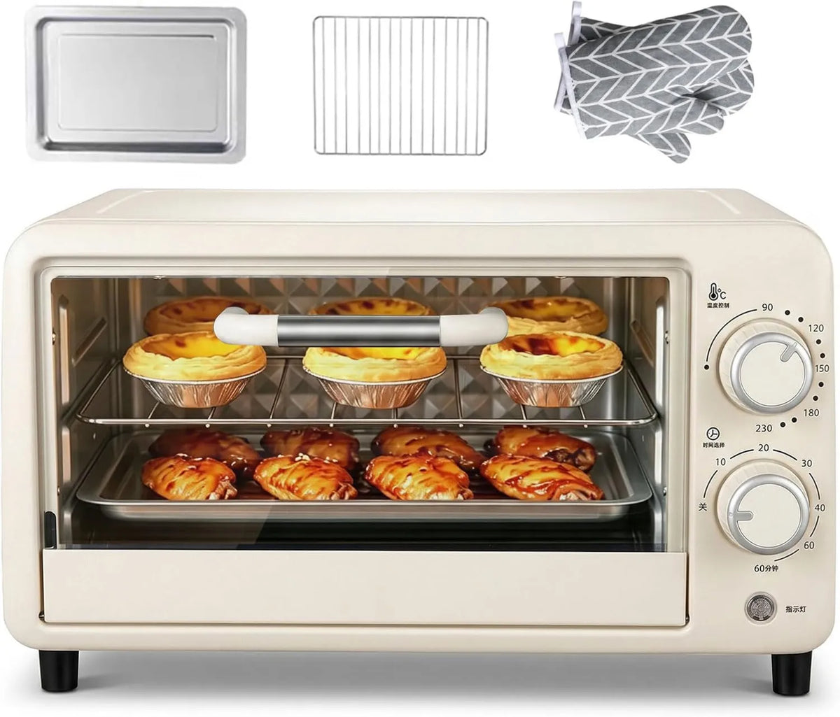 Generic Forno elétrico, 12 L, 600 W, 0 a 230 °C, grelha, compacto, 2 zonas de temperatura, para Casa, Café