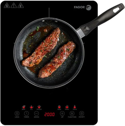 Fagor Commercial Placa de indução, 2000 W, 6 programas, placa de cozinha de indução, toque, portátil, FAGOR