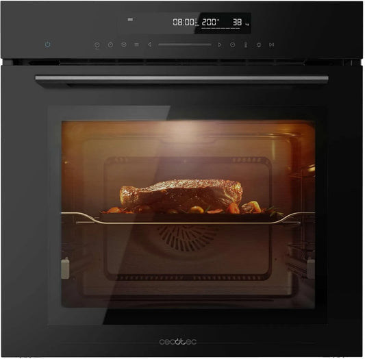 Cecotec Bolero Hexa SM406000 Forno de pizza elétrica, 60cm, 72 L, 2900 W, 12 programas, encastrado, temporizador, descongelamento, preto, Steam Assist